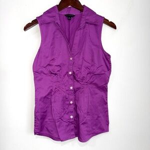 BANANA REPUBLIC Womens XS Purple Sleeveless VNeck Button Up Blouse Shirt TT19